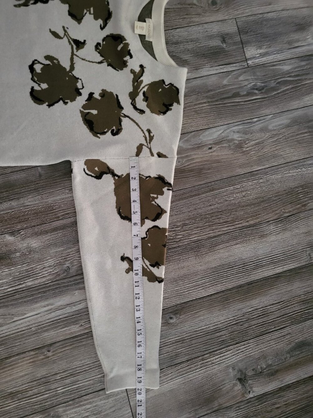 Cynthia Rowley Olive Green Floral Knit Sweater Cream Crop Top Pullover L - Picture 6 of 12